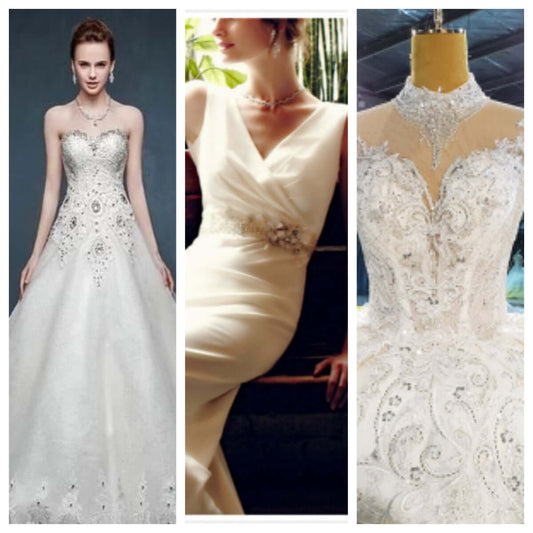 Some neck embellishment ideas for various wedding dress necklines