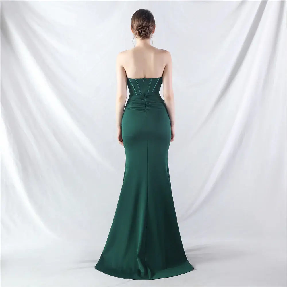 Corset Evening Gown with Feather Details and High Slit - Perfect for Prom and Formal Events | 31990