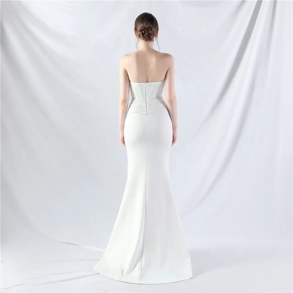 Corset Evening Gown with Feather Details and High Slit - Perfect for Prom and Formal Events | 31990
