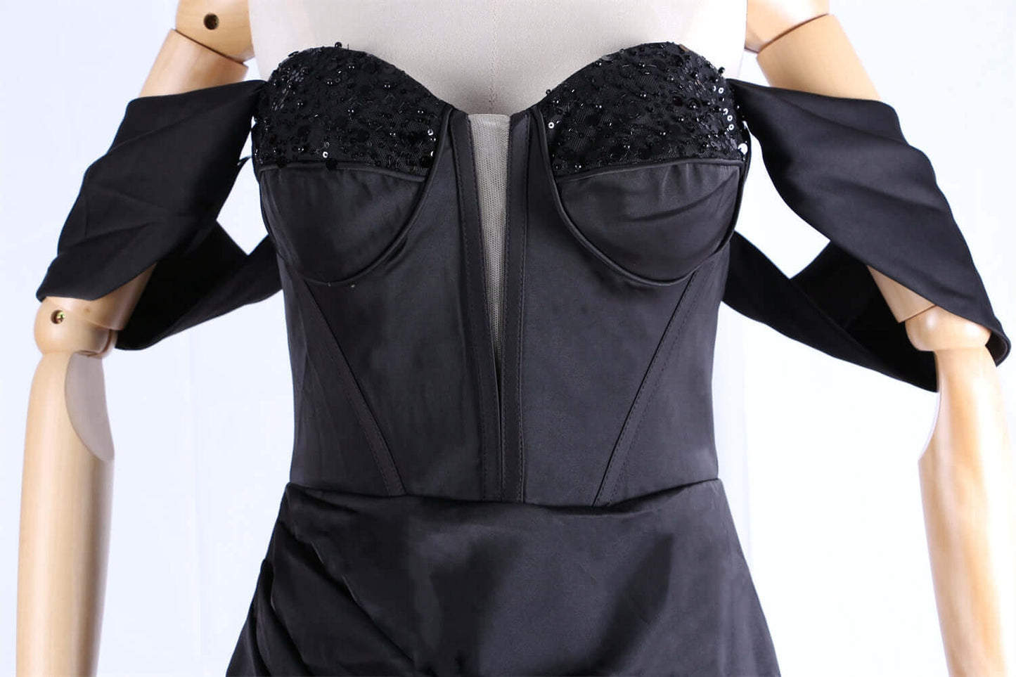  Beaded bodice black evening dress