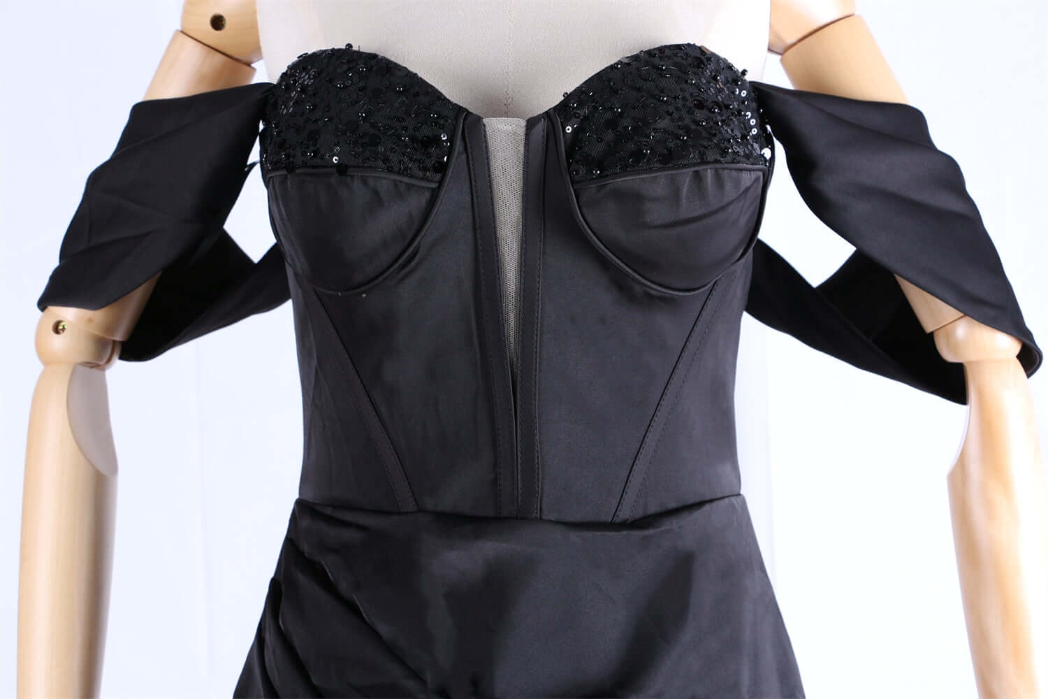  Beaded bodice black evening dress