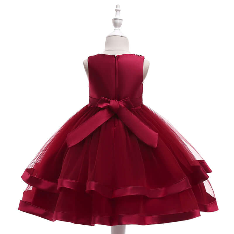 Girls' Sleeveless Satin Bowknot Tulle Flower Girl Dress  | L5017