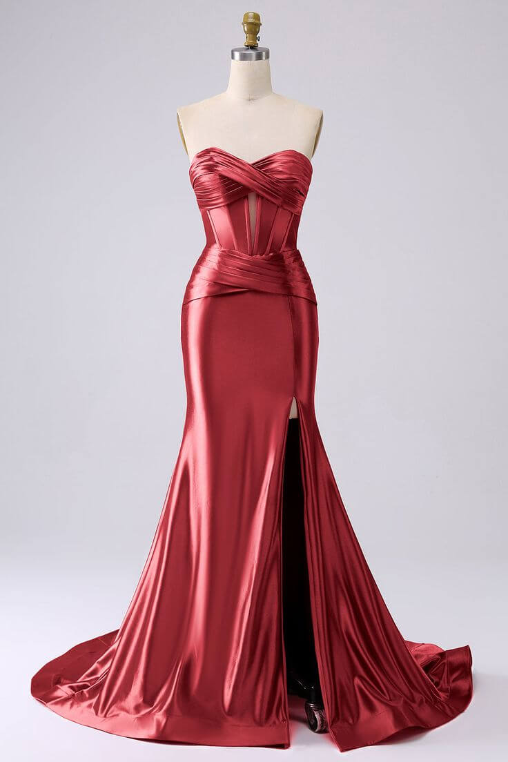Strapless satin gown for prom
