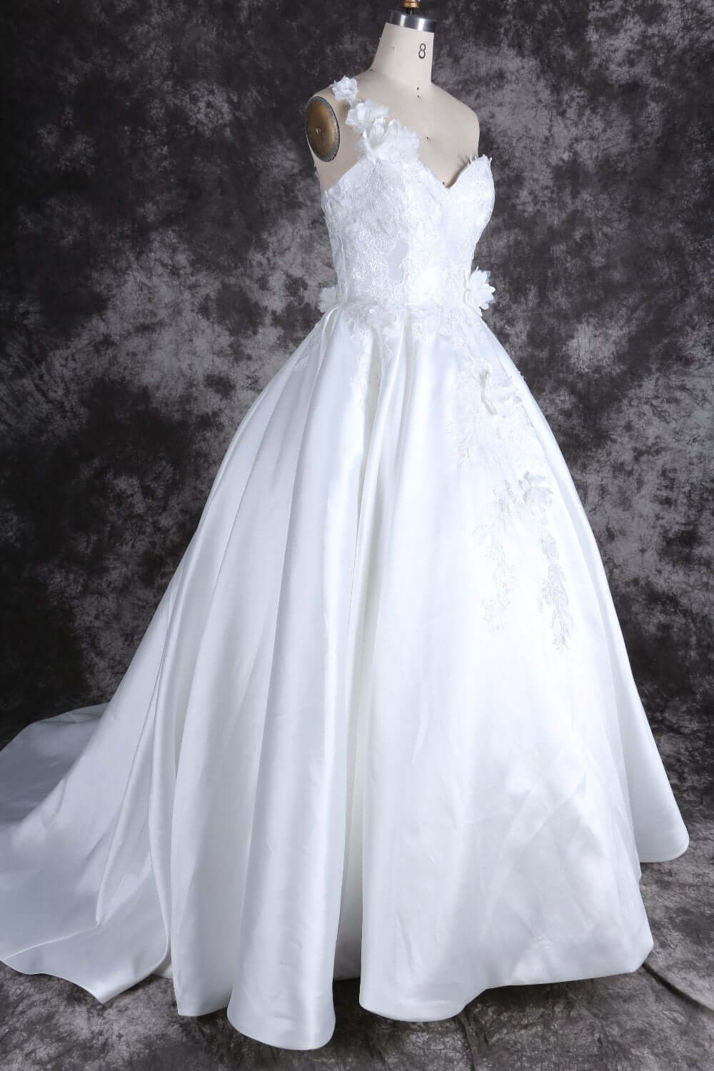 intage-inspired satin and lace wedding dress