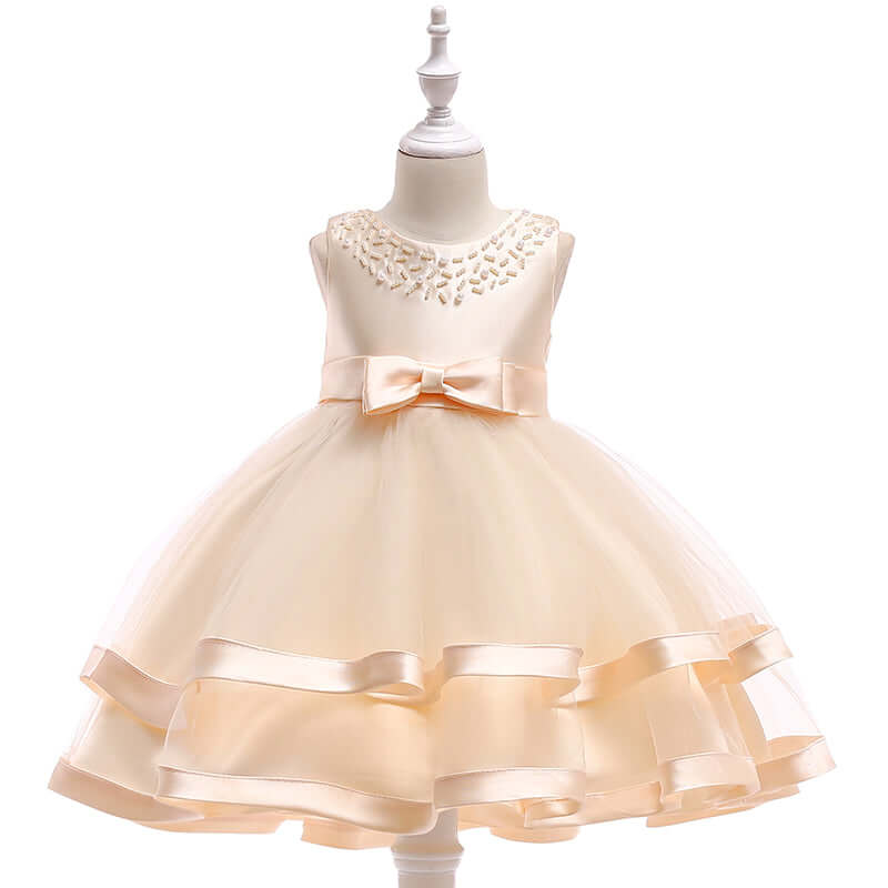 Girls' Sleeveless Satin Bowknot Tulle Flower Girl Dress  | L5017
