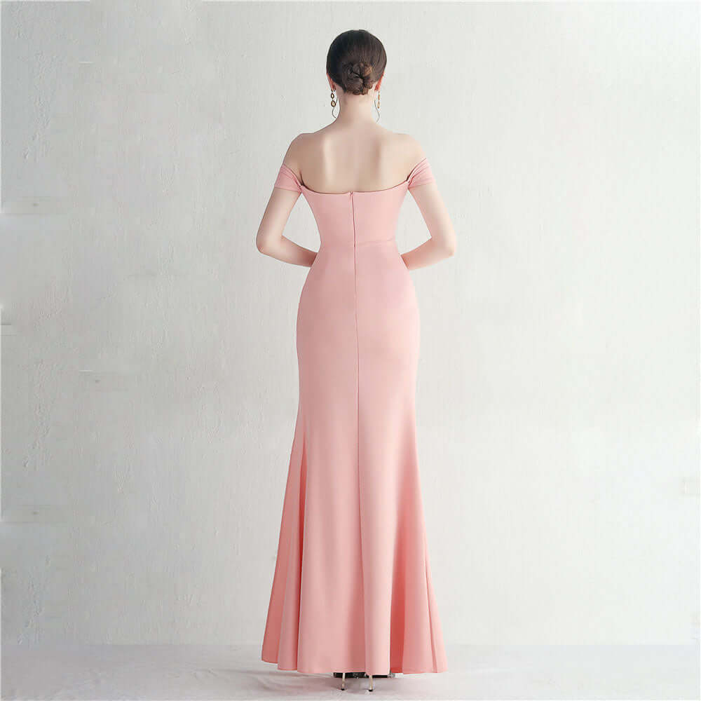 Elegant Off-Shoulder Burgundy Evening Gown with High Slit | Formal Prom Dress | 19725