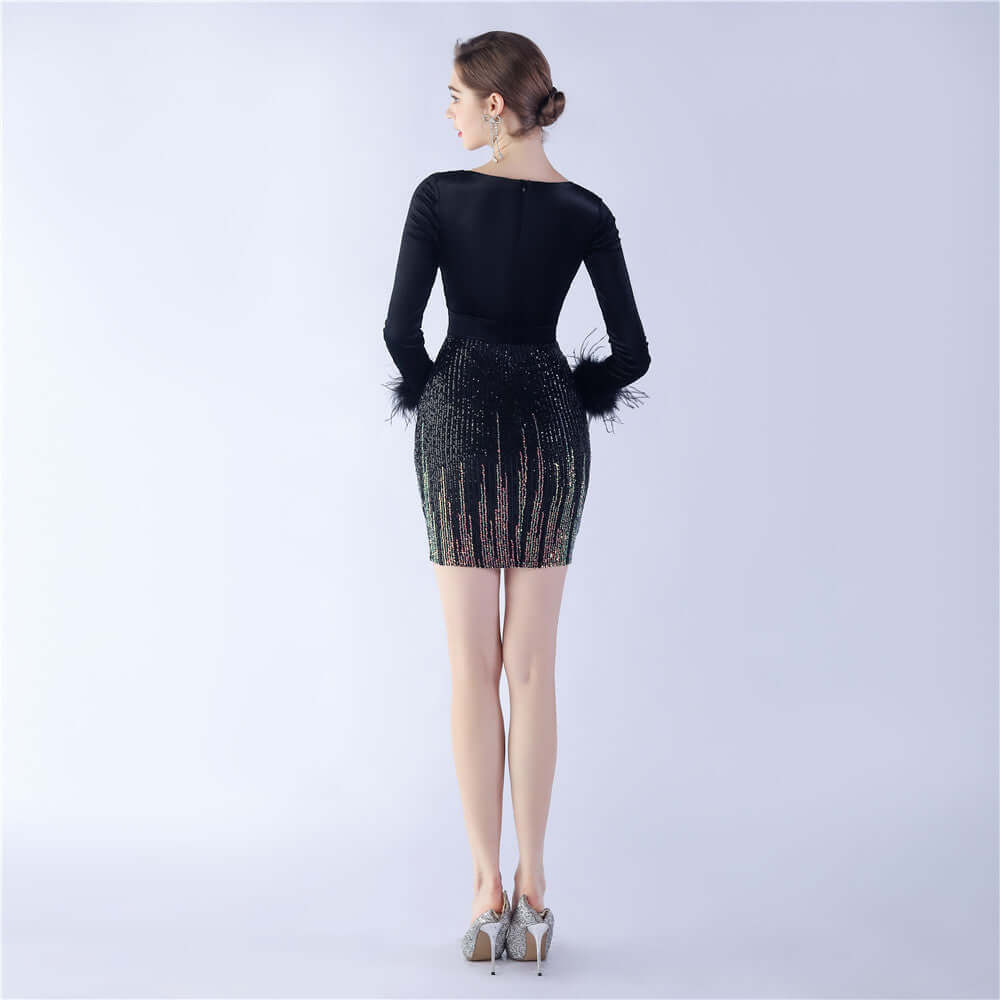 Enchanting Sequin V-Neck Party Dress | Stunning Fitted Long Sleeve Gown