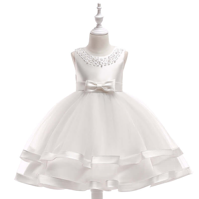 Girls' Sleeveless Satin Bowknot Tulle Flower Girl Dress  | L5017