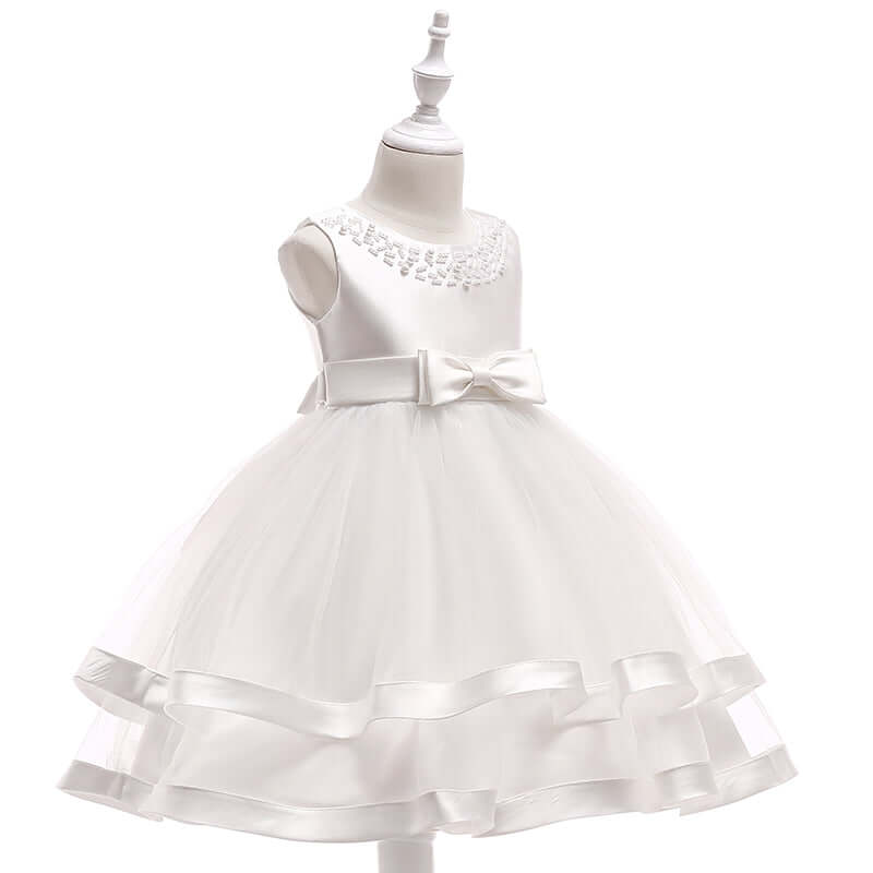 Girls' Sleeveless Satin Bowknot Tulle Flower Girl Dress  | L5017