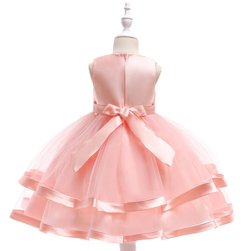 Girls' Sleeveless Satin Bowknot Tulle Flower Girl Dress  | L5017