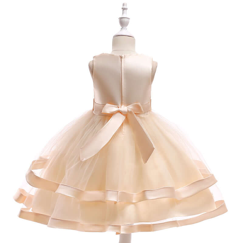 Girls' Sleeveless Satin Bowknot Tulle Flower Girl Dress  | L5017