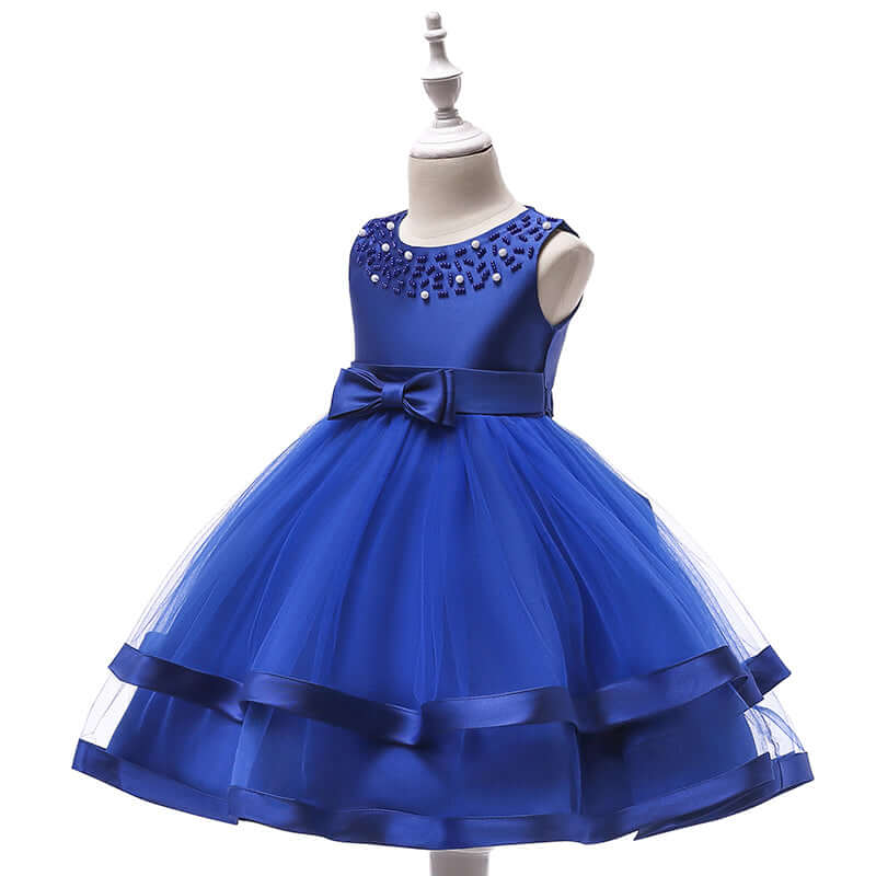 Girls' Sleeveless Satin Bowknot Tulle Flower Girl Dress  | L5017