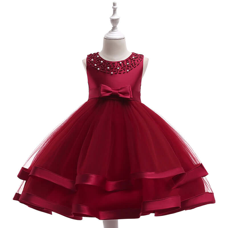 Girls' Sleeveless Satin Bowknot Tulle Flower Girl Dress  | L5017