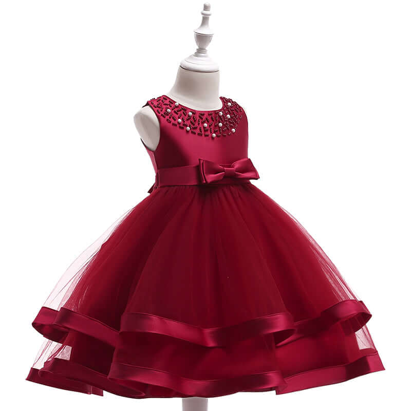 Girls' Sleeveless Satin Bowknot Tulle Flower Girl Dress  | L5017