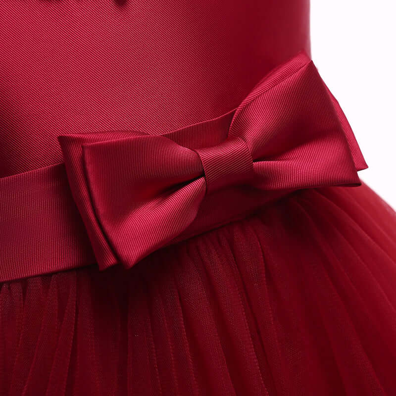 Girls' Sleeveless Satin Bowknot Tulle Flower Girl Dress  | L5017