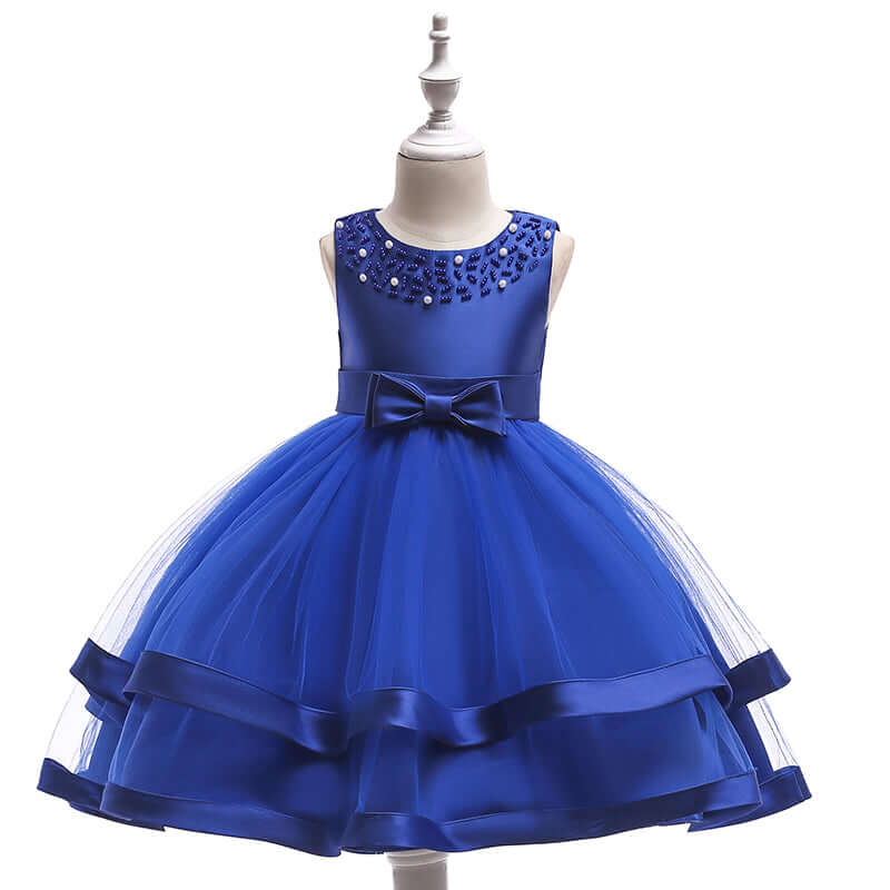 Girls' Sleeveless Satin Bowknot Tulle Flower Girl Dress  | L5017