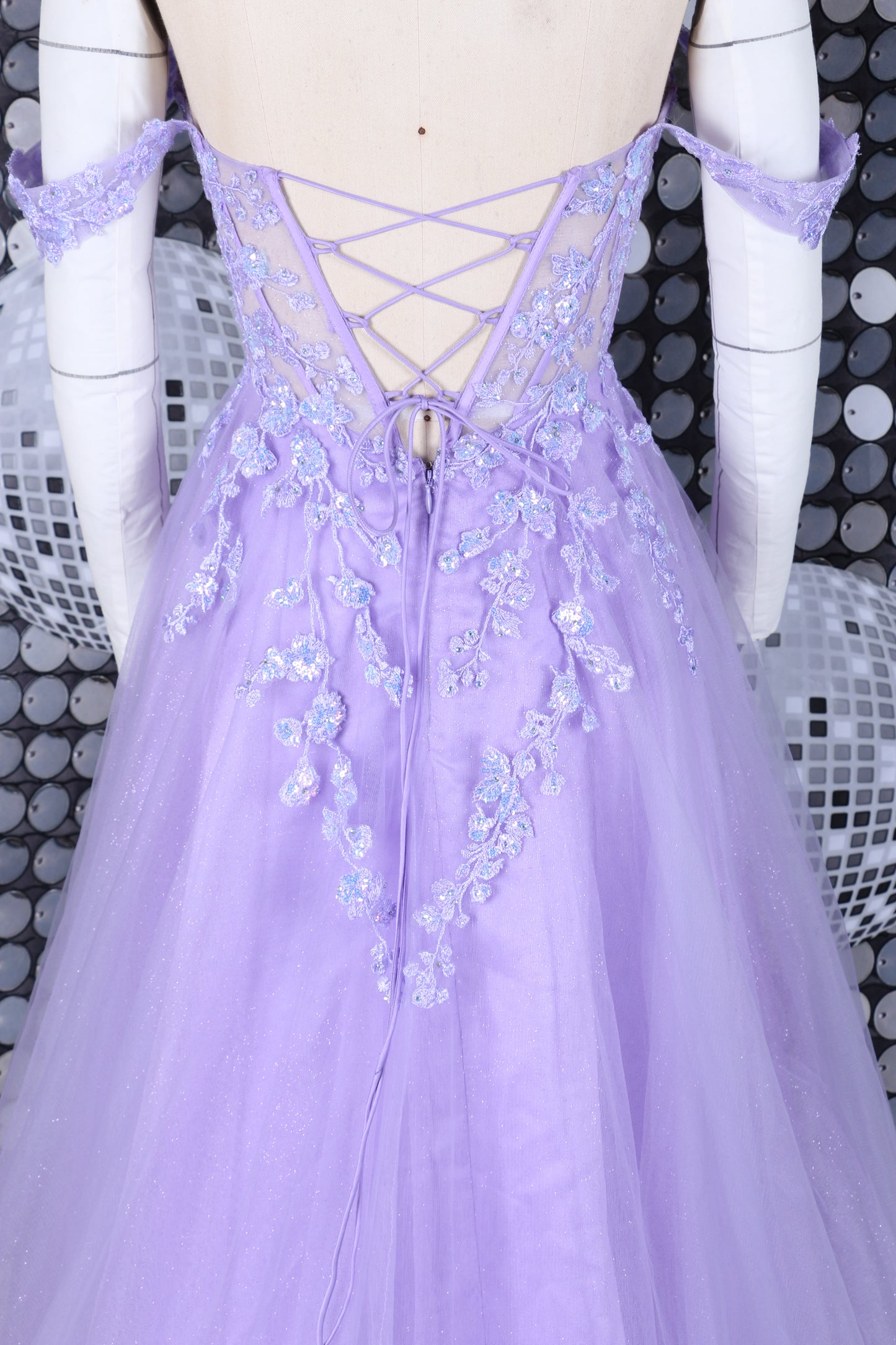 Ethereal lavender dress with floral embroidery