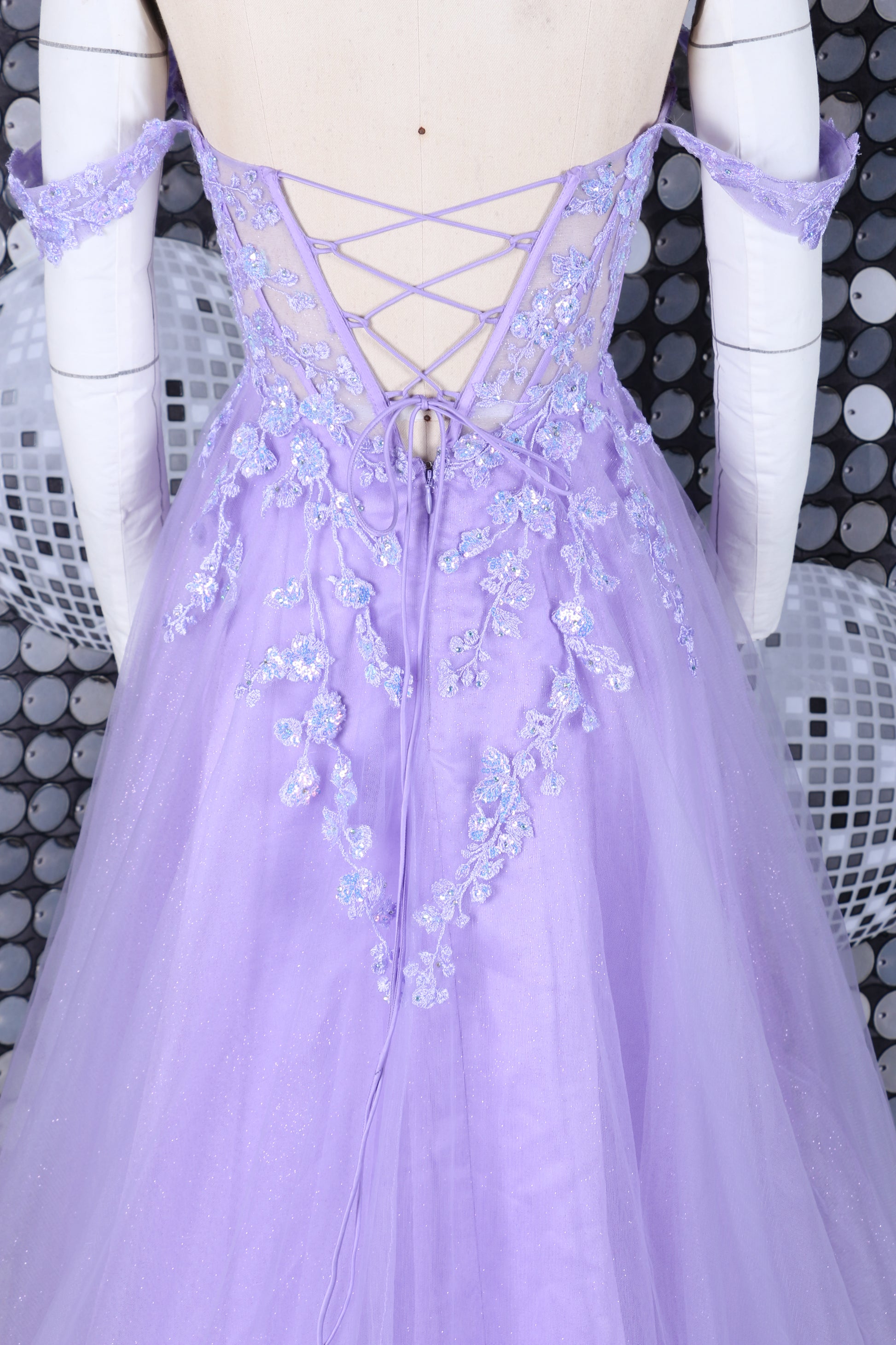 Ethereal lavender dress with floral embroidery