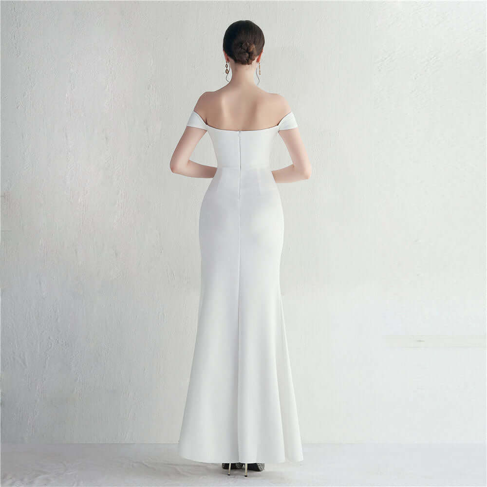 Elegant Off-Shoulder Burgundy Evening Gown with High Slit | Formal Prom Dress | 19725