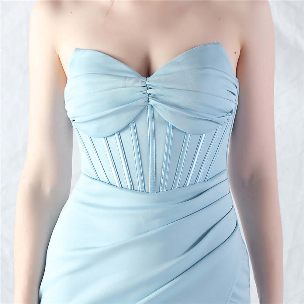 Elegant Strapless Gown with High Slit