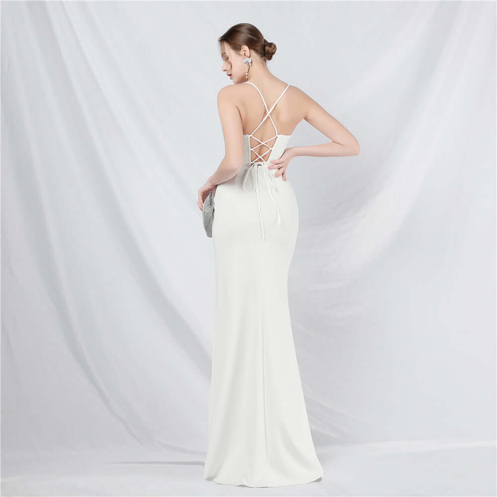 Elegant Beaded Neckline Spaghetti Strap High Slit Evening Gown - Perfect for Prom & Formal Events