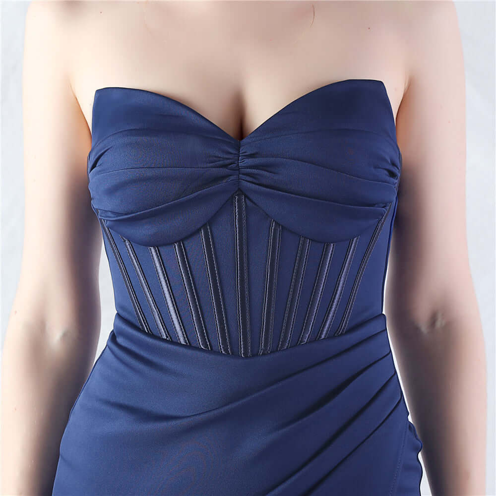 Elegant Strapless Gown with High Slit