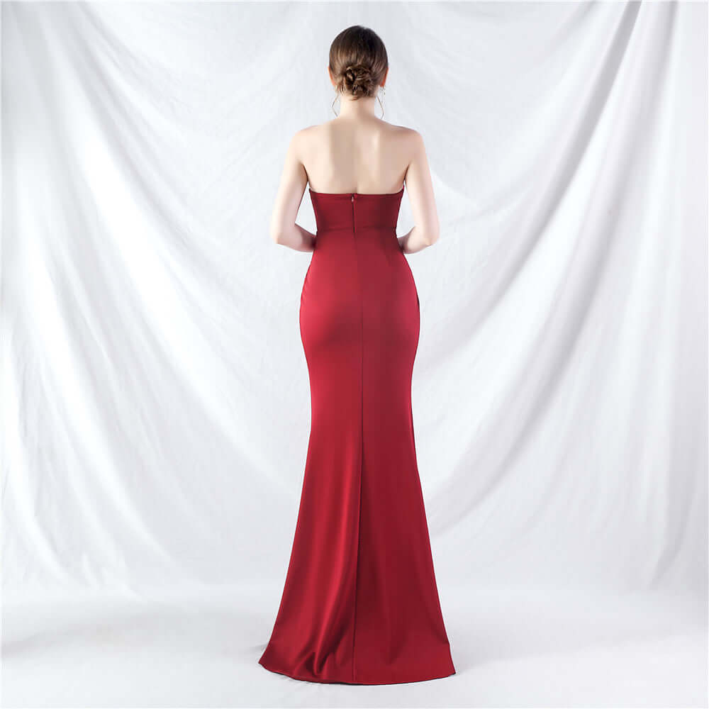 Elegant Strapless Gown with High Slit
