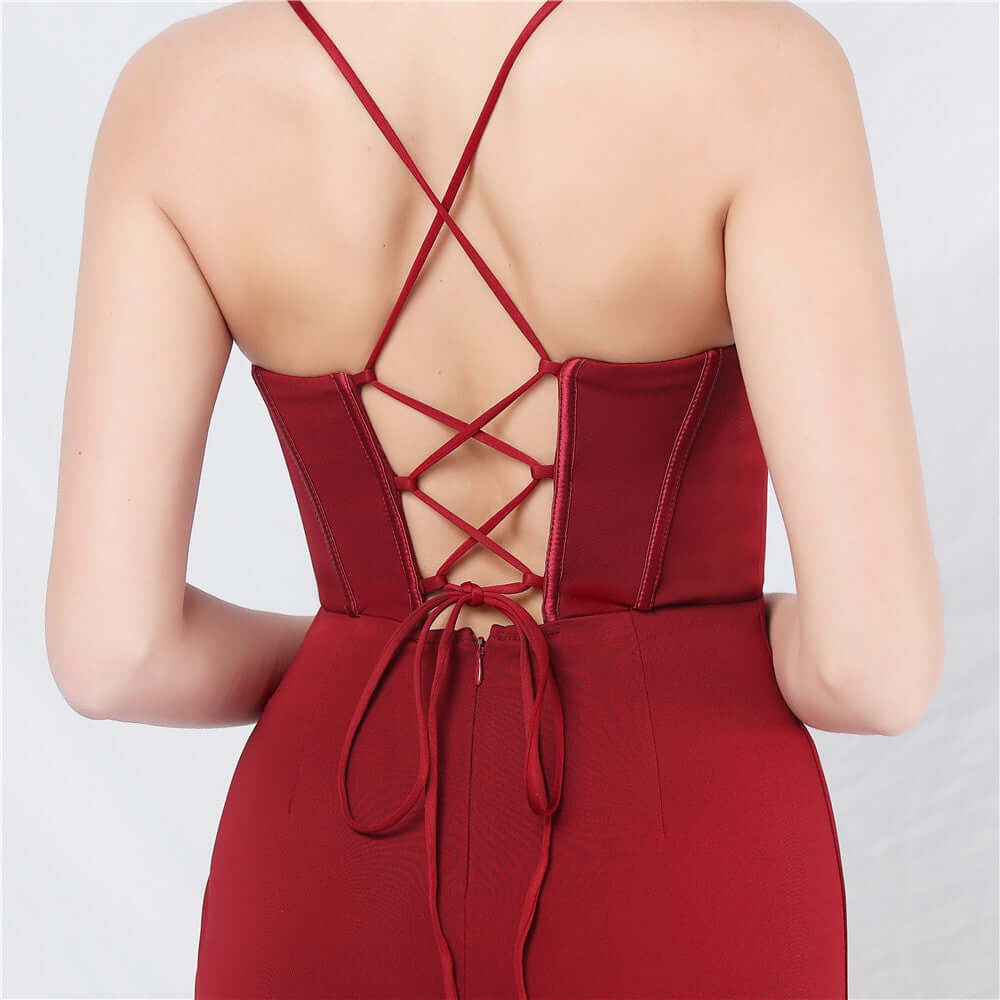 Elegant Beaded Neckline Spaghetti Strap High Slit Evening Gown - Perfect for Prom & Formal Events