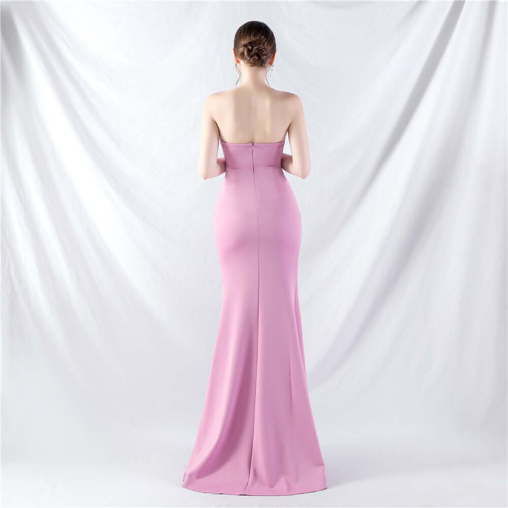 Elegant Strapless Gown with High Slit