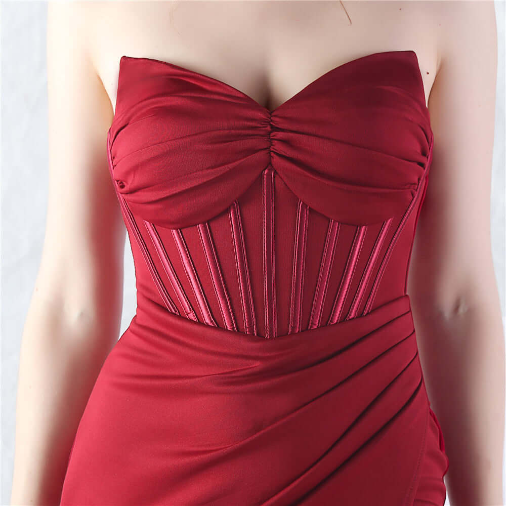 Elegant Strapless Gown with High Slit