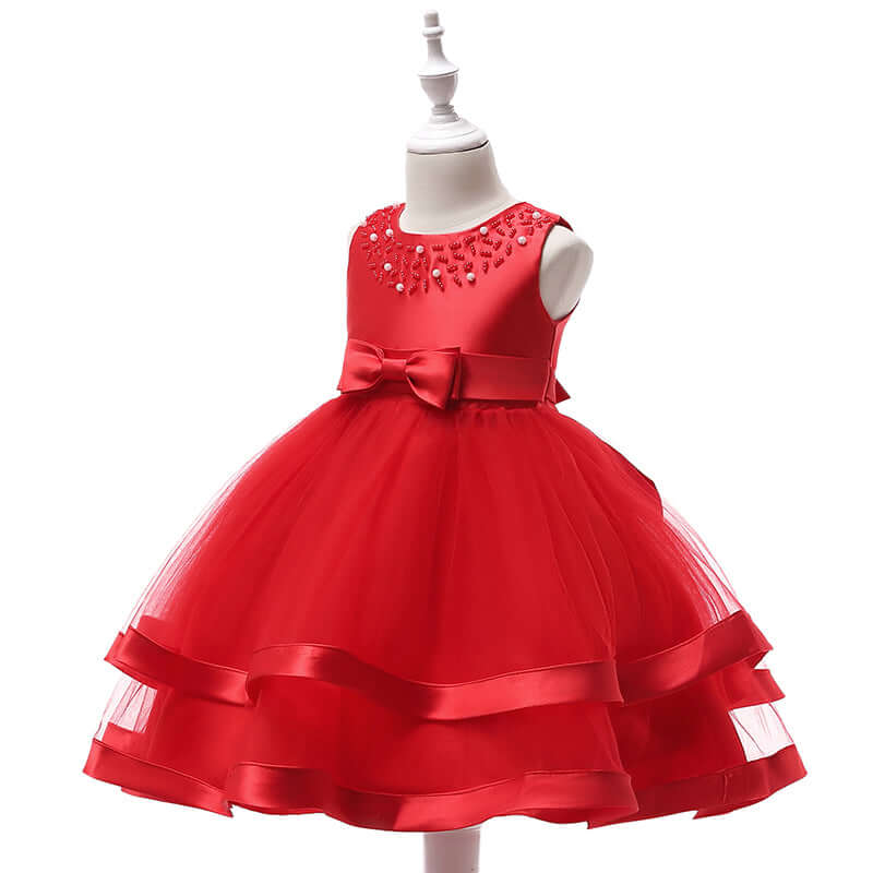 Girls' Sleeveless Satin Bowknot Tulle Flower Girl Dress  | L5017