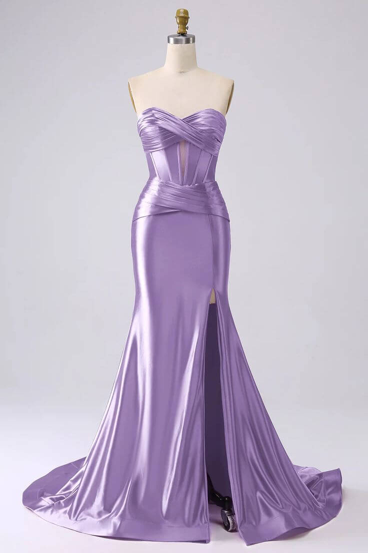 Satin prom gown with slit