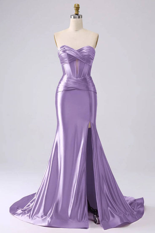 Satin prom gown with slit