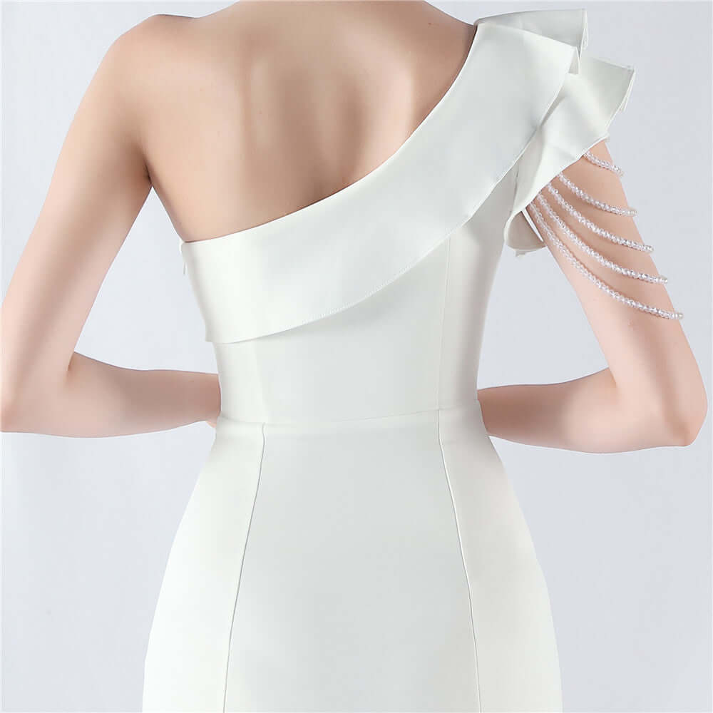Elegant One-Shoulder Evening Gown with Ruffle Detail and Side Slit – Perfect for Formal Events | 33007