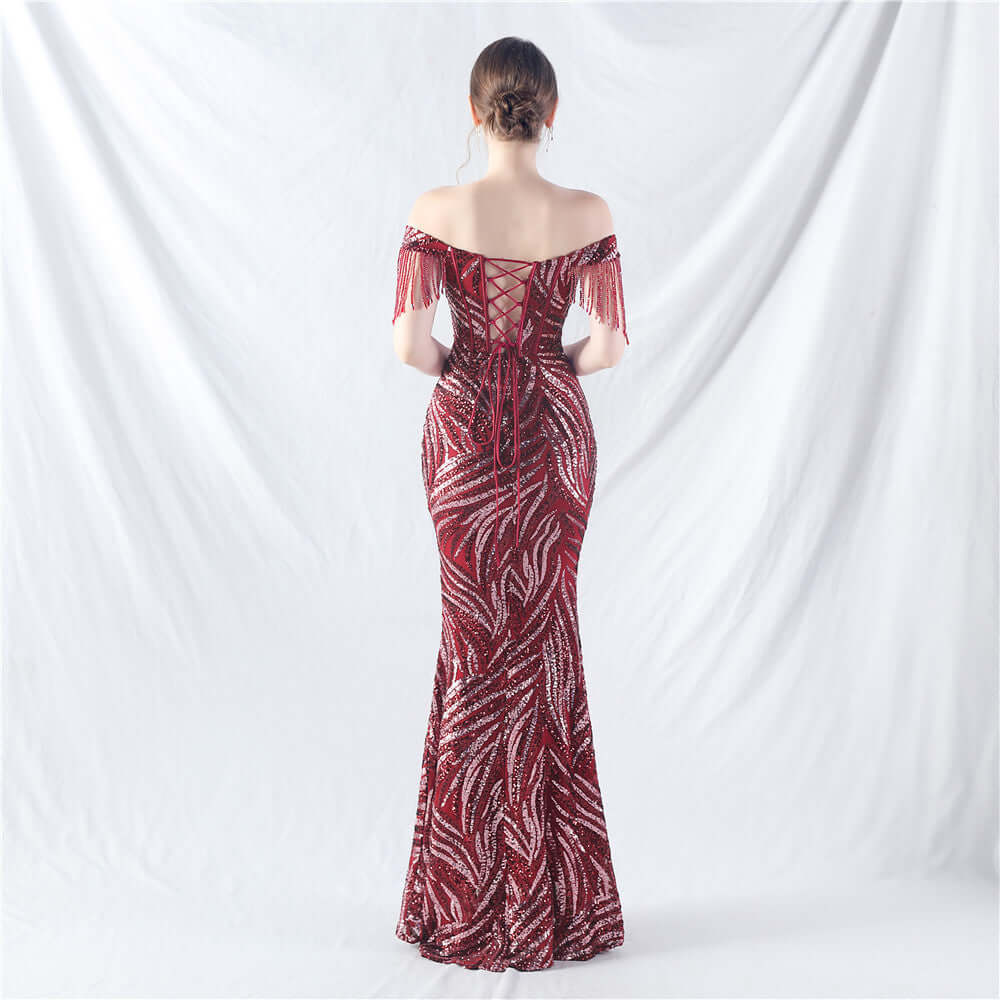 Floor-length red sequin dress for events