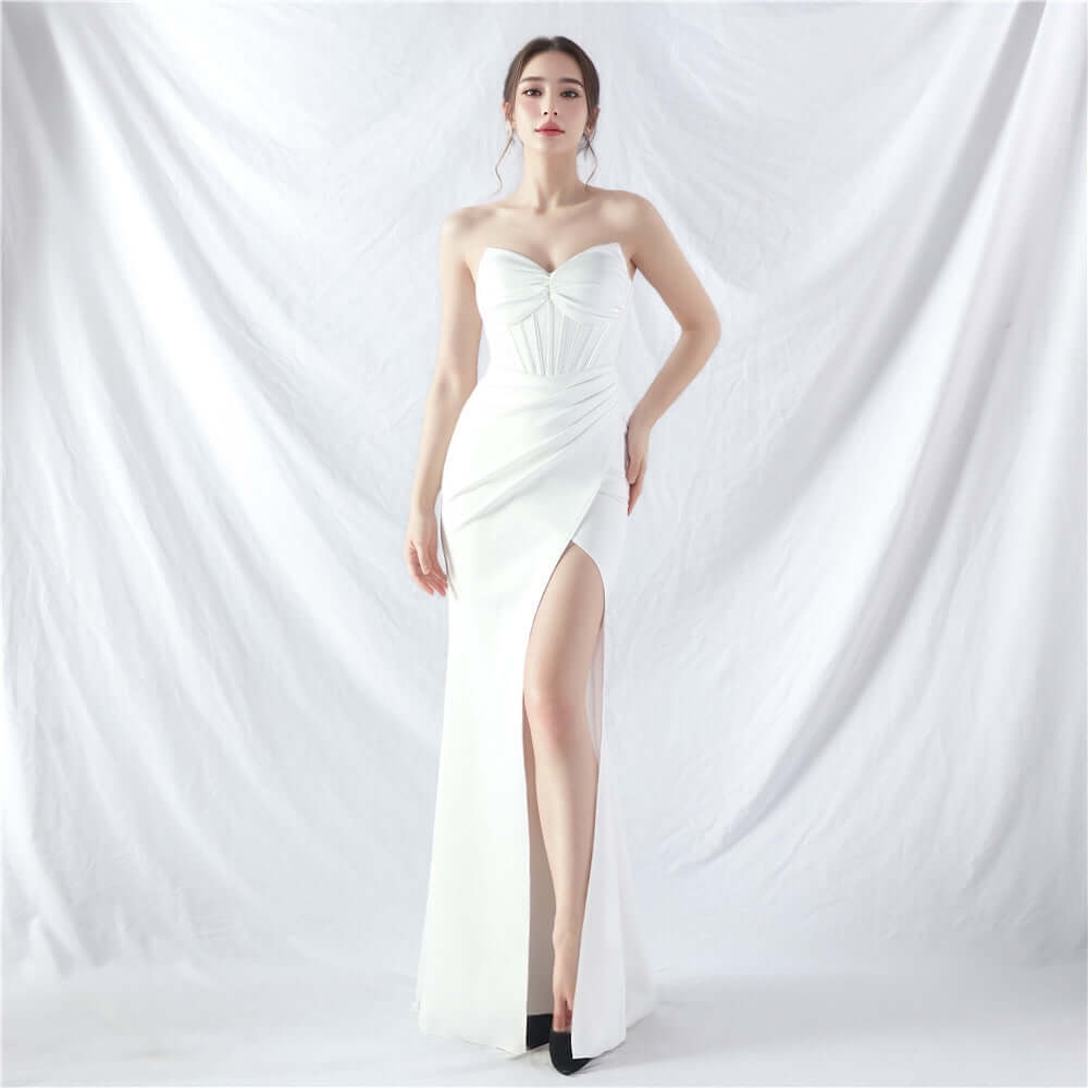 Corset prom dress, Lace-up bodice gown, Strapless prom dress, Jersey prom gown, Elegant evening dress