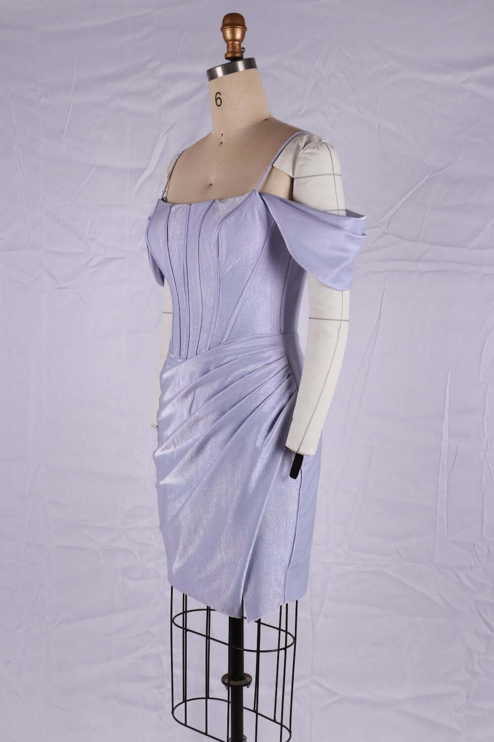 Elegant Lavender Off-Shoulder Bodycon Dress with Draped Sleeves for Cocktail Parties and Special Occasions | Pre order 6022