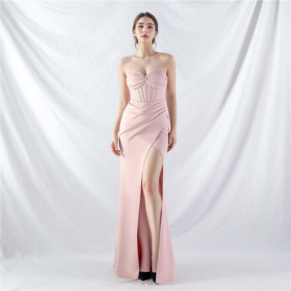 Corset prom dress, Lace-up bodice gown, Strapless prom dress, Jersey prom gown, Elegant evening dress