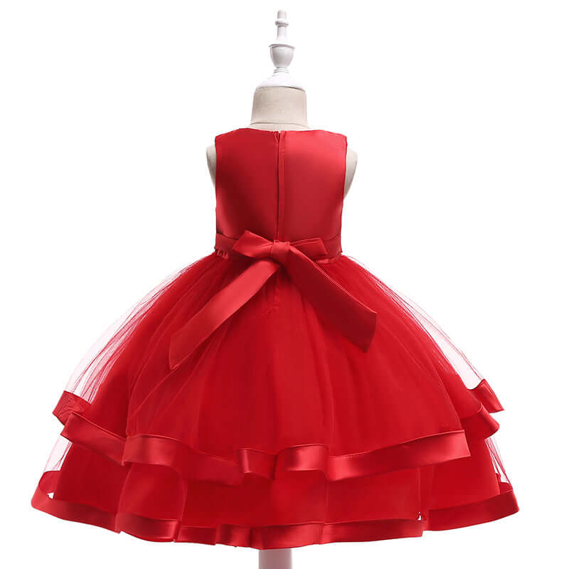 Girls' Sleeveless Satin Bowknot Tulle Flower Girl Dress  | L5017