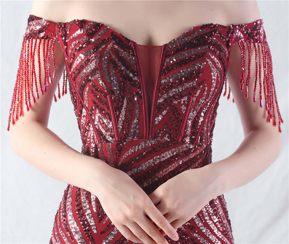 Bodycon sequin dress with off-shoulder design